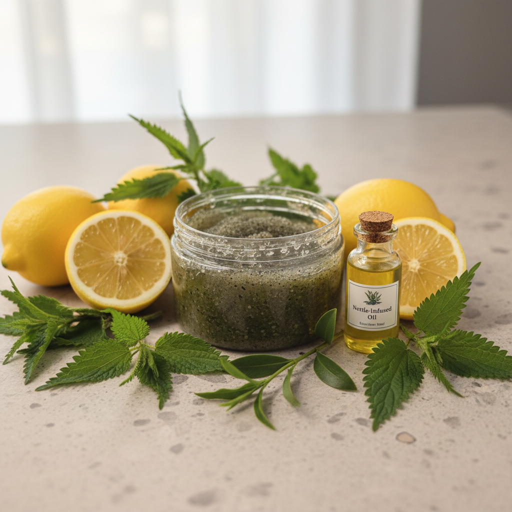 Lightweight range scrub with Lemon, Peppermint, Tea Tree and nettle-infused oils