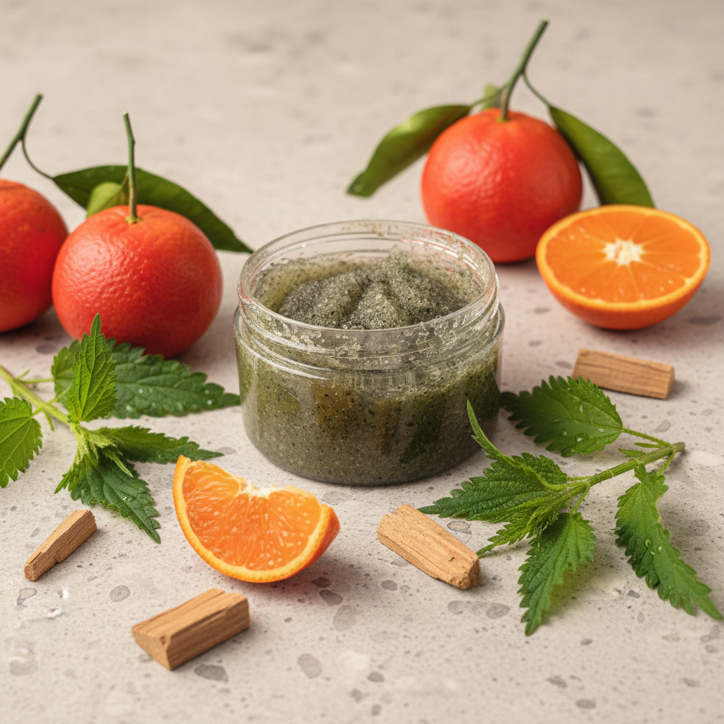Nettle sugar scrub with Red Mandarin, Cedarwood Atlas and nettles